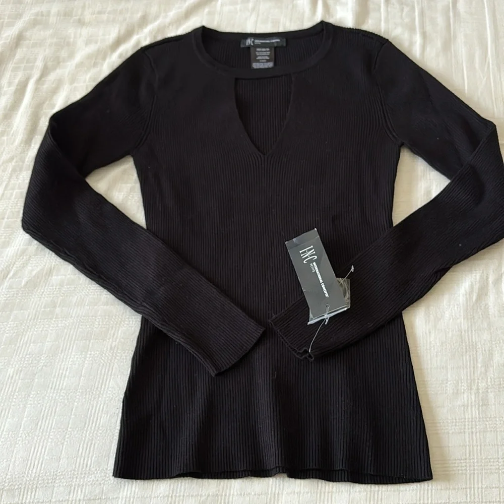 INC Black Ribbed Cutout Sweater - Picture 3 of 6